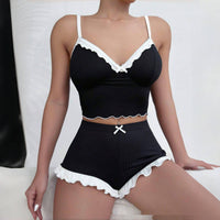 Lace-trimmed Top And Shorts Loungewear Set