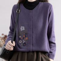 Chinese-style Corn-stitch Cotton Knit Cardigan Sweater For Women