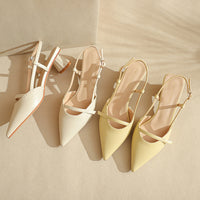 Women's Chunky Heel Low Heel Pointed Leather Stitching Fashion Sandals