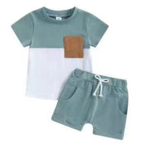 Solid Color Stitching Short Sleeve Suit