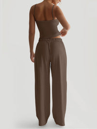 Women's Casual Midriff-baring Tank Top And Wide-leg Pants Set