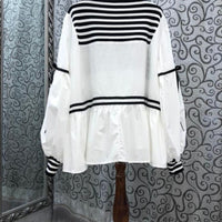 Striped Top Drawstring Long Sleeve Inner Wear Loose Shirt