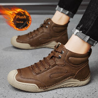 Men's Hand-stitched Middle High Top Genuine Leather Flat Casual Shoes