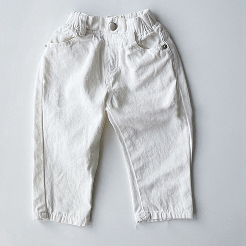 Children's New Simple Fashion Easy To Match Elastic Waist Casual Denim Trousers