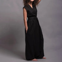 Summer V-neck Wide Leg Solid Color Straight Jumpsuit For Women