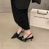 French Elegant Closed Toe Sandals, Summer Outdoor New Arrival, Minimalist Luxury Square Buckle Pointed Toe Slip On Shoes For Commute