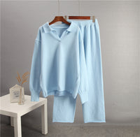 European And American-style Solid-color Lapel Sweater Set For Women, FallWinter