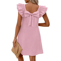Fashionable Double-Layer Ruffle Sleeve Back-Bow Dress