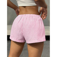 Fashionable Basic Striped Elastic Casual Shorts Home Loose Slimming