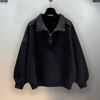 Half Zipper Black Hoodie Men's Stand Collar Hooded