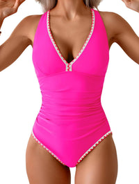 Women's One Piece Belly Contraction Pleated Push-up Lace-up Swimsuit
