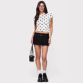 Women's Retro Polka Dot Printed Slim-fit Crew Neck Top