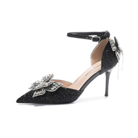 Sequin Rhinestones Bow Tassel Hollowed Sandals