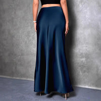 Women's High Waist Solid Color Extra Long Satin Mermaid Skirt