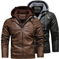 Men's Fashionable Removable Hooded Leather Jacket