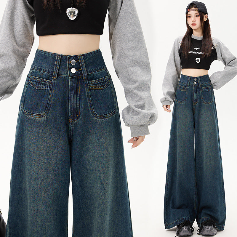 New Simple High Waist Casual Straight-leg Jeans For Women