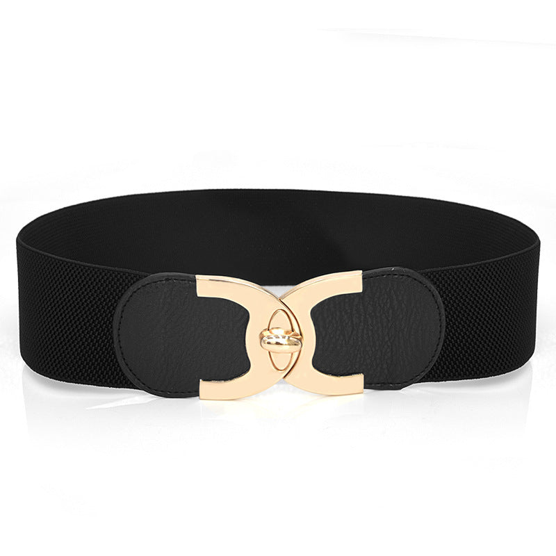 Fastener Decoration Wide Belt Women's Elastic Waistband