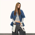 Retro Gradient Short-sleeved Shirt Women's Summer Vertical Pattern High-grade Lapel Loose
