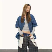 Retro Gradient Short-sleeved Shirt Women's Summer Vertical Pattern High-grade Lapel Loose