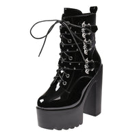 New Chunky-Heel Platform Pearl-Chain Fashionable Punk Boots