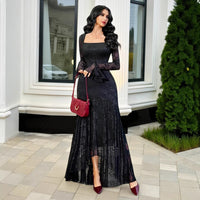 Square-neckline Asymmetrical Hem Figure-hugging Dress