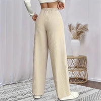 Women's Corduroy Wide-Leg Pants High-Waisted With Drawstring Retro Style
