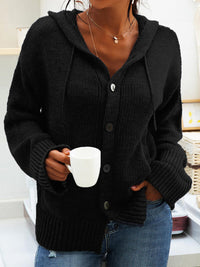 Hooded Knitted Long-sleeved Breasted Cardigan Drawstring Sweater