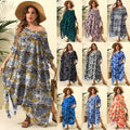 Irregular Print Loose Blouse Beach Vacation Split Floor-Length Dress