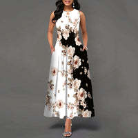 Womens Printed Crew-Neck Sleeveless Tank Dress