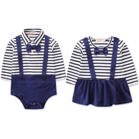 Spring And Autumn Casual Men's And Women's Baby Cute Navy Striped Long-sleeved Short-climbing Romper