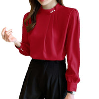 Satin Shirt Women Long Sleeve Beaded Solid Color Loose