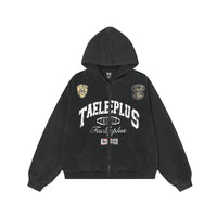 Spring New American College Style Retro Washed Hoodie Coat Cardigan Zipper Sweater