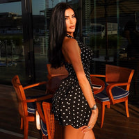 Fashionable Polka-Dot Printed Figure-Lifting Sexy A-Line Defined-Waist Short Dress