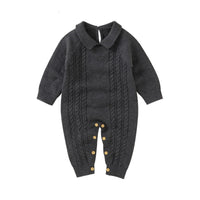The Lapel Of The Baby Knit Jumpsuit Can Be Used In A Solid Color Sweater To Go Out