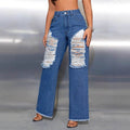 Leisure Ripped Wide Leg Denim Trousers