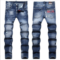 Fashionable Trendy Mens Slim-fit Denim Jeans With A Distressed Holey Design