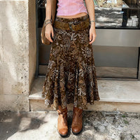 American-style Vintage Print Asymmetrical Skirt For Women