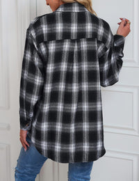 Plaid Long Sleeve Pocket Button Shirt Mid-length