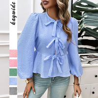 Elegant Design Contrast Color Tied Long Sleeves Shirt