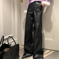 High Waist Wide Leg Casual Loose Leather Pants