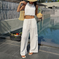 Fashionable Solid-Color Suit Top And Pants Two-Piece Womens Outfit