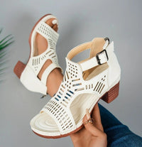 Chunky Heel High Hollow Peep Toe Sandals