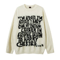 Letter Jacquard Loose Round Neck Sweater