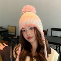 New Style With Fur Ball Thickened Woolen Cap Korean Style Earflaps Slipover Knitted Hat
