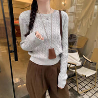Ladies' Loose Twisted Round Neck Solid Color Sweater