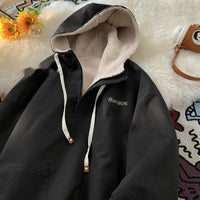 Retro Cashmere Cotton-padded Coat Fleece-lined Hoodie Coat