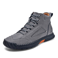 Cross-border PU Leather Handmade Stitching Ankle Boots Flat Lace-up Casual Shoes
