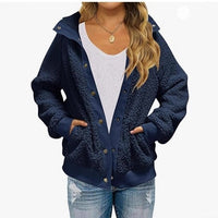 Cardigan Coat Thickened Fleece Pocket Pure Color Warm Keeping Coat For Women
