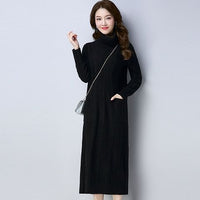Womens High-neck Long Fleece-lined Extra-thick Loose-fitting Sweater