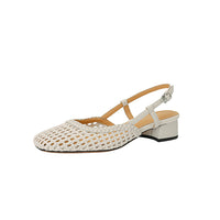 Woven Hollow-out Closed Toe Sandals Women's Chunky Heel Shoes